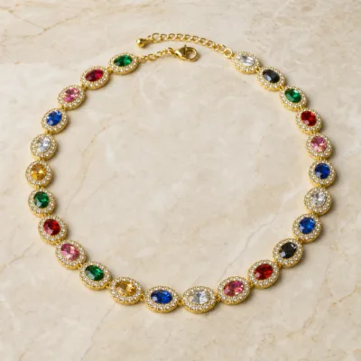 Colar Riviera com Cristais Ovais — 8 Cores — A — Multicolor