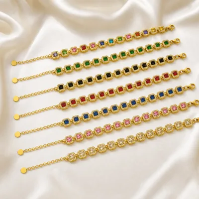 pulseira tennis com cristais quadrados dourado em cetim marfim, referência 85426-1