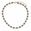 colar de flores com cristais coloridos, A — Azul Dourado, em fundo branco, referência 85428