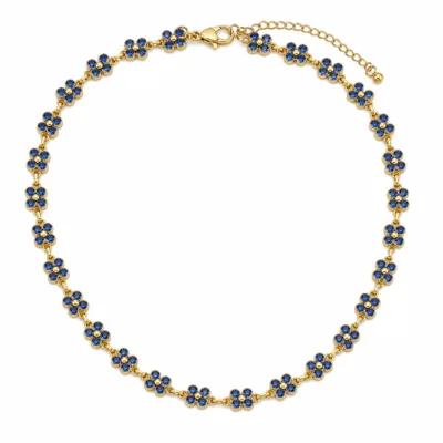 colar de flores com cristais coloridos, A — Azul Dourado, em fundo branco, referência 85428