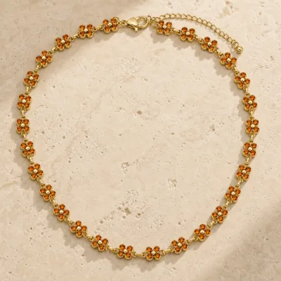 colar de flores com cristais coloridos, B — Âmbar Dourado, em pedra clara de tom quente, referência 85428