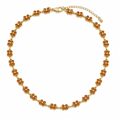 colar de flores com cristais coloridos, B — Âmbar Dourado, em fundo branco, referência 85428