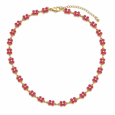 colar de flores com cristais coloridos, C — Rosa Dourado, em fundo branco, referência 85428