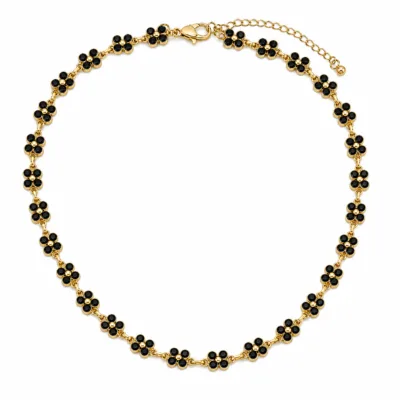 colar de flores com cristais coloridos, D — Preto Dourado, em fundo branco, referência 85428