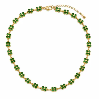 colar de flores com cristais coloridos, E — Verde Dourado, em fundo branco, referência 85428