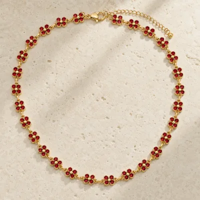 colar de flores com cristais coloridos, F — Vermelho Dourado, em pedra clara de tom quente, referência 85428