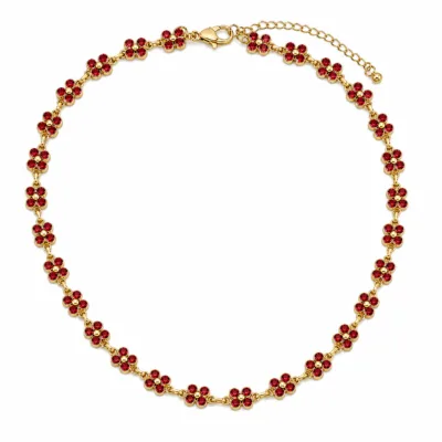 colar de flores com cristais coloridos, F — Vermelho Dourado, em fundo branco, referência 85428