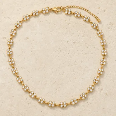 colar de flores com cristais coloridos, G — Cristal Dourado, em pedra clara de tom quente, referência 85428