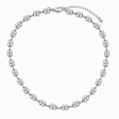 colar de flores com cristais coloridos, H — Cristal Prateado, em fundo branco, referência 85428