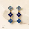Brincos florais triplos em aço inox azul