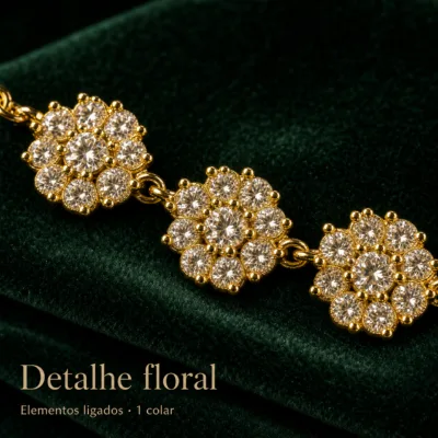 colar floral de cristais, variante dourada, fundo de estúdio, referência 85431