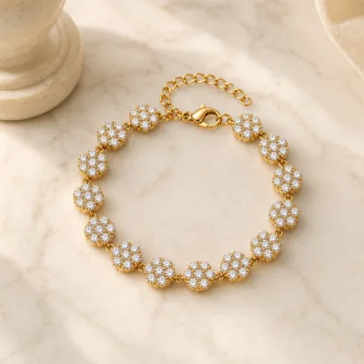 Pulseira Dourada Flores de Zircão, referência 85432-A