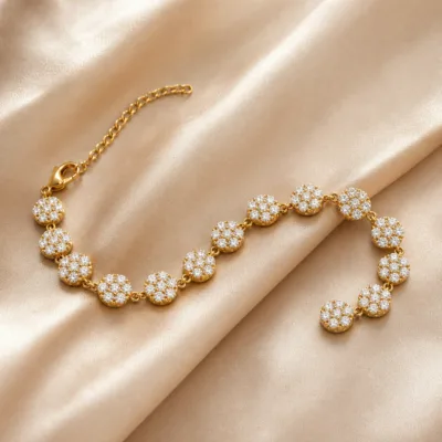 Pulseira Dourada Flores de Zircão, referência 85432-A