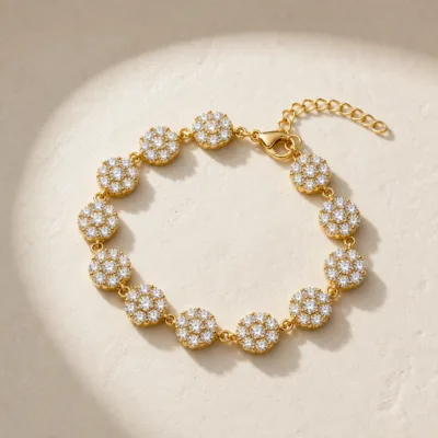 Pulseira Dourada Flores de Zircão, referência 85432-A