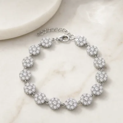 Pulseira Prateada Flores de Zircão, referência 85432-B