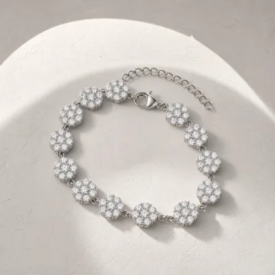 Pulseira Prateada Flores de Zircão, referência 85432-B
