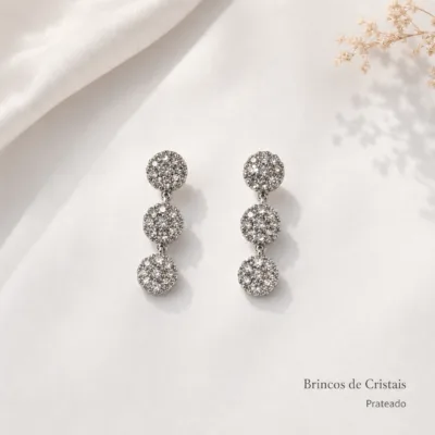 Brincos de três círculos com cristais prateados
