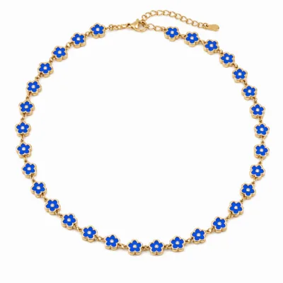 colar dourado de flores esmaltadas, C – Azul Dourado, em fundo branco, referência 85434