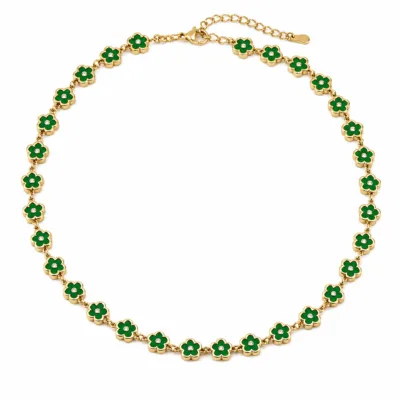 colar dourado de flores esmaltadas, D – Verde Dourado, em fundo branco, referência 85434