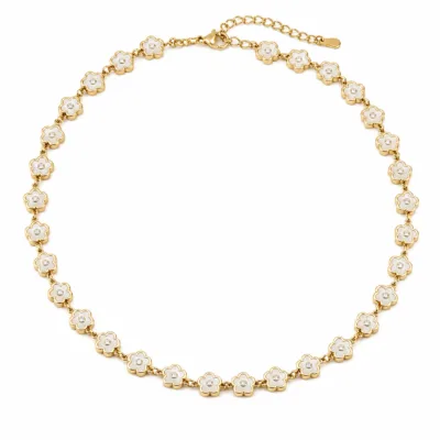 colar dourado de flores esmaltadas, H – Branco Dourado, em fundo branco, referência 85434