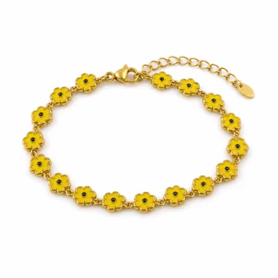 Pulseira dourada de flores amarelas - fundo branco