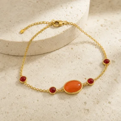 Pulseira Dourada com Pedra Laranja, referência 85439-2-A