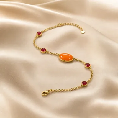 Pulseira Dourada com Pedra Laranja, referência 85439-2-A