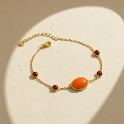 Pulseira Dourada com Pedra Laranja, referência 85439-2-A