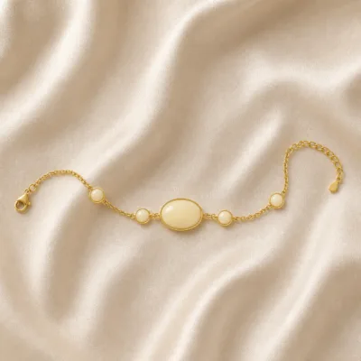 Pulseira Dourada com Pedra Marfim, referência 85439-2-B