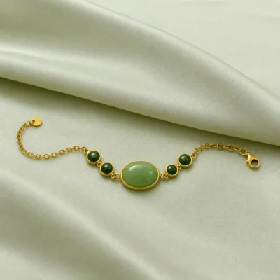 Pulseira Dourada com Pedra Verde, referência 85439-2-C
