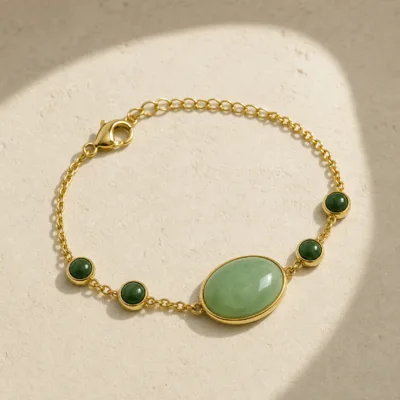 Pulseira Dourada com Pedra Verde, referência 85439-2-C