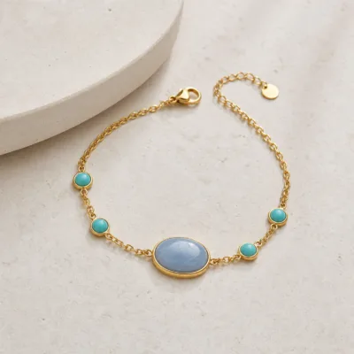 Pulseira Dourada com Pedra Azul, referência 85439-2-D