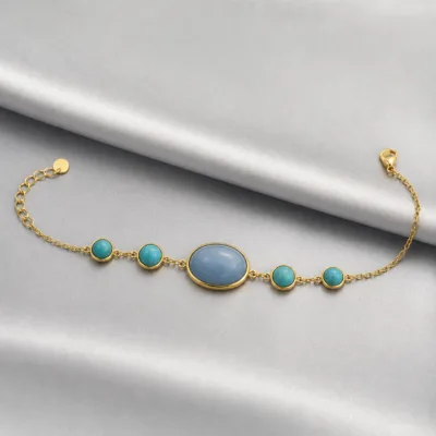 Pulseira Dourada com Pedra Azul, referência 85439-2-D