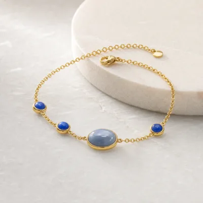 Pulseira Dourada com Pedra Azul Denim, referência 85439-2-E