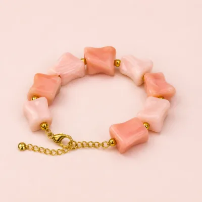 pulseira de contas quadradas coloridas, variante dourada, pedra clara, referência 85441-02