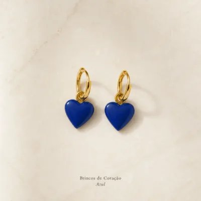 Brincos de coração em aço inox azul