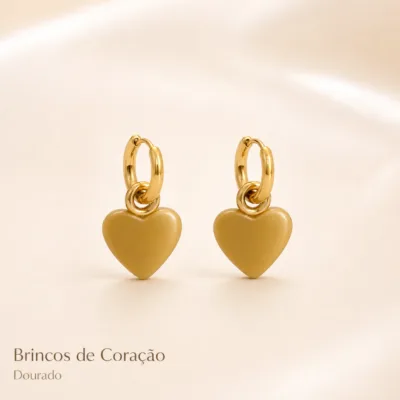 Brincos de coração em aço inox dourado