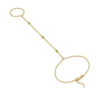 pulseira de mão dourada com três contas em fundo branco, referência 85473-2