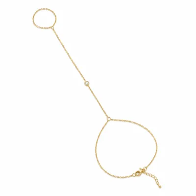 pulseira de mão dourada com cristal único em fundo branco, referência 85474-4