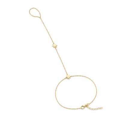 pulseira de mão dourada com duas estrelas de oito pontas em fundo branco, referência 85476-2