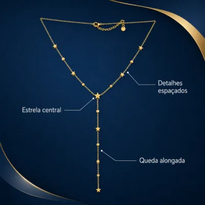 colar dourado em Y com estrelas, undefined, referência 85479-1