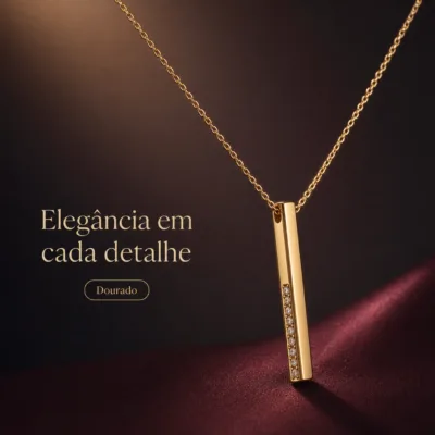 colar com pendente barra, variante dourada, fundo de estúdio, referência 85540