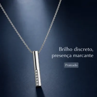 colar com pendente barra, variante prateada, fundo de estúdio, referência 85540