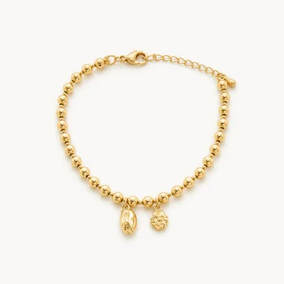 pulseira de contas com concha e flor, variante dourada, pedra clara, referência 85576-1