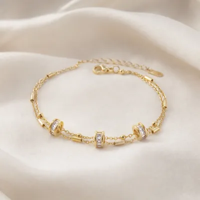 pulseira dourada dupla com aros de cristais, imagem 3, referência 85576-2
