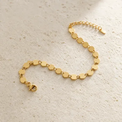 pulseira dourada com discos redondos, imagem 2, referência 85577
