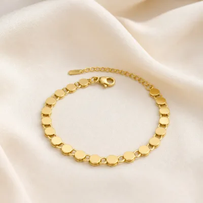 pulseira dourada com discos redondos, imagem 3, referência 85577