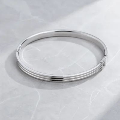 Pulseira Rígida de Linhas Paralelas — 2 Cores — B — Prateado