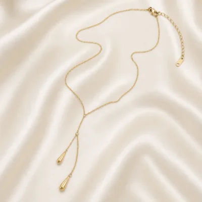 colar gravatinha dourado gota dupla, Dourado Gota Dupla, em cetim marfim, referencia 85583