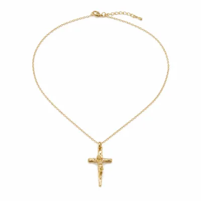 colar crucifixo dourado, fundo branco, referência 85585-2